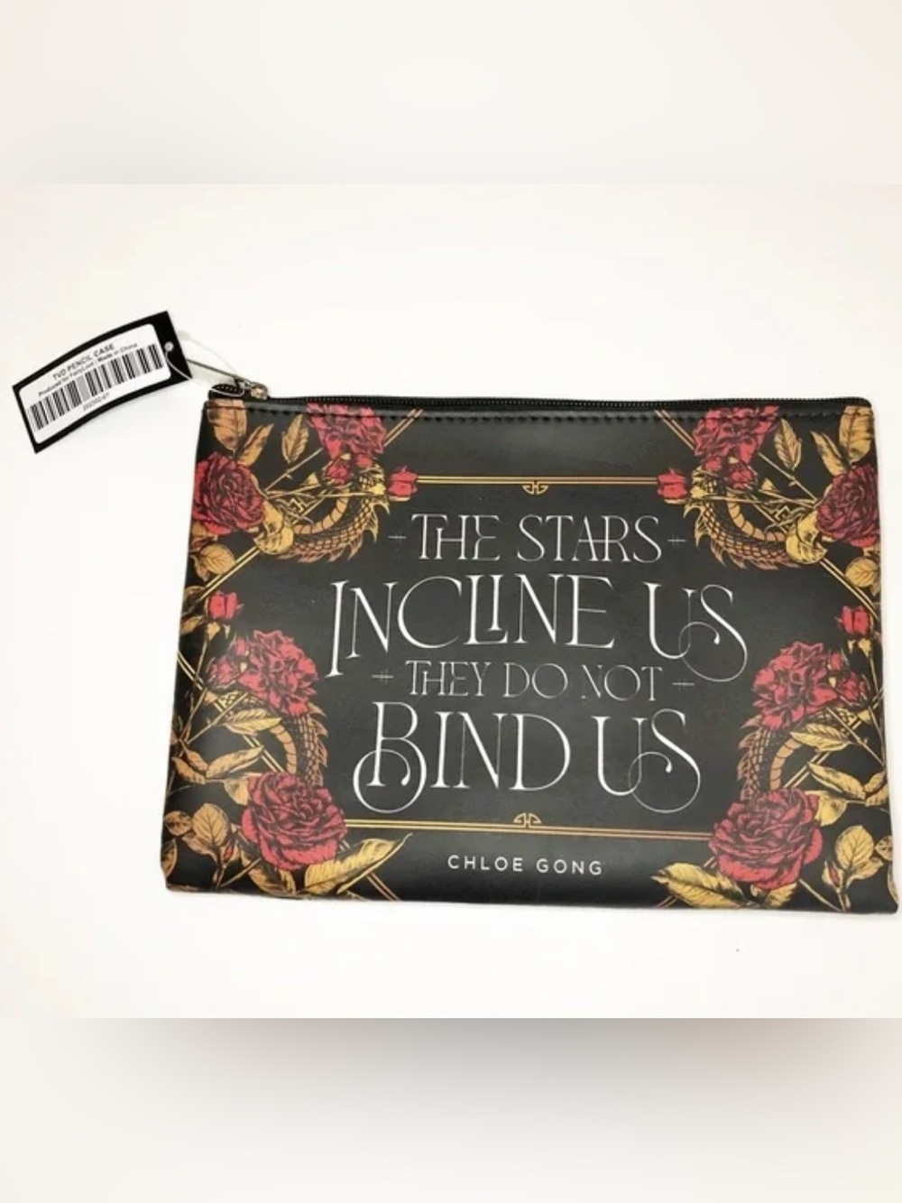 Chloe Gong Floral Quote Pouch — Black with Red & Gold Accents